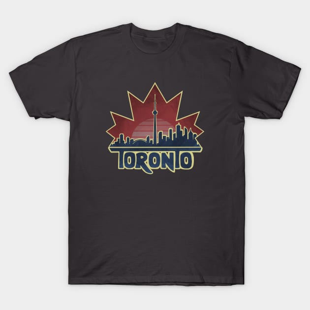 Toronto Skyline - Maple Leaf T-Shirt by Tanimator